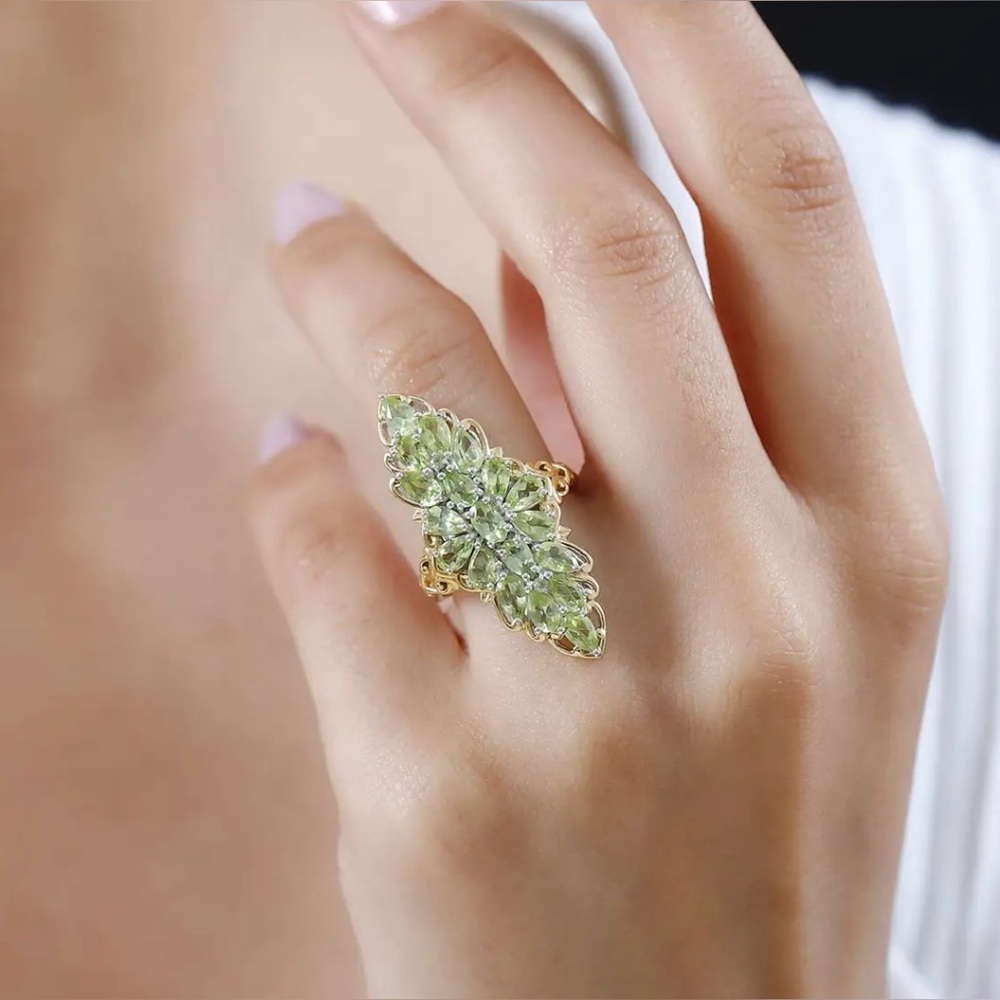 SOLD - Peridot In Platinum Plated Sterling Silver & Gold Vermeil - SOLD - Picture 5 of 10